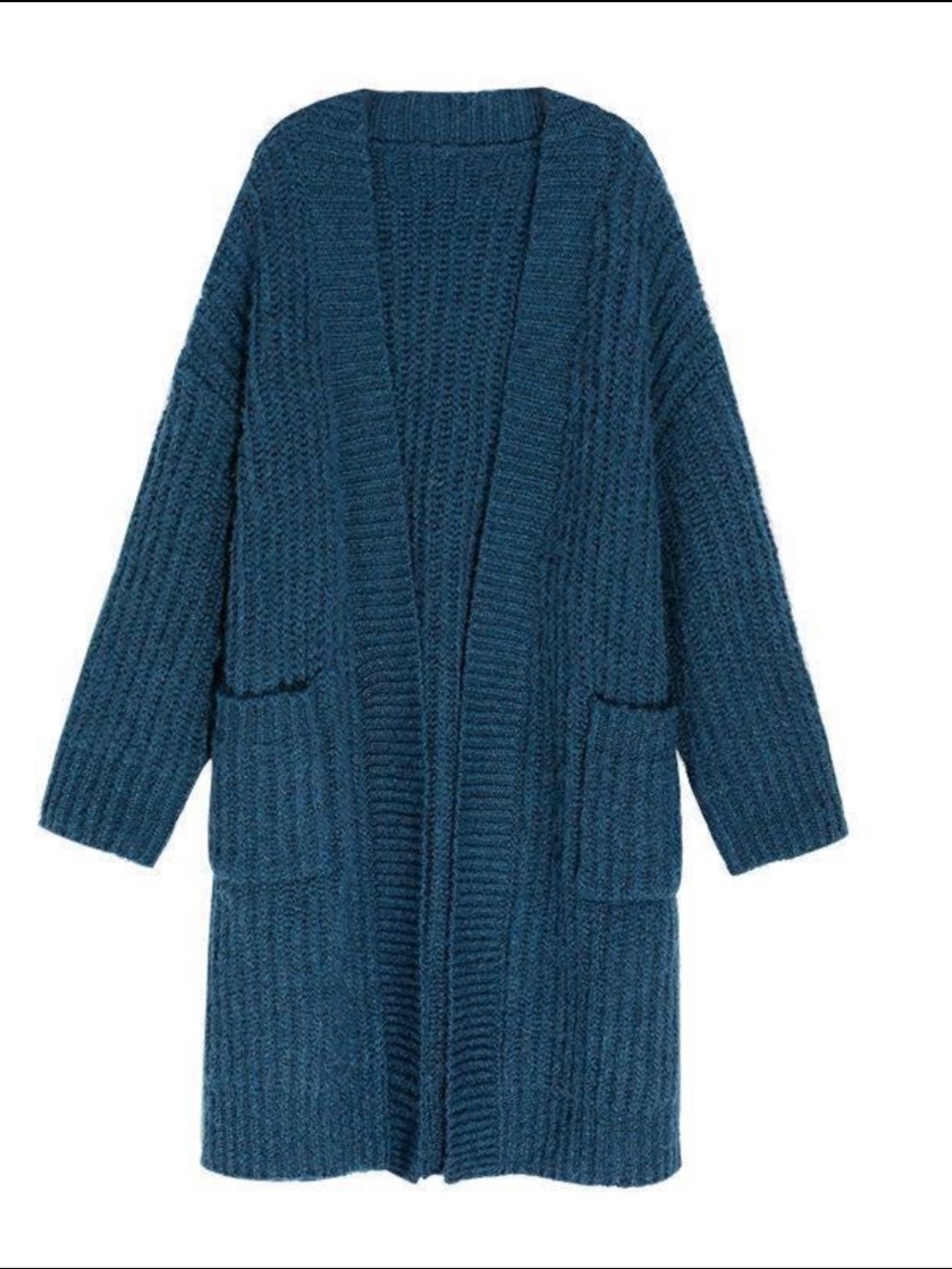 Peruvian Connection Teal Blue 100% Pima Cotton Open Front Cardigan S